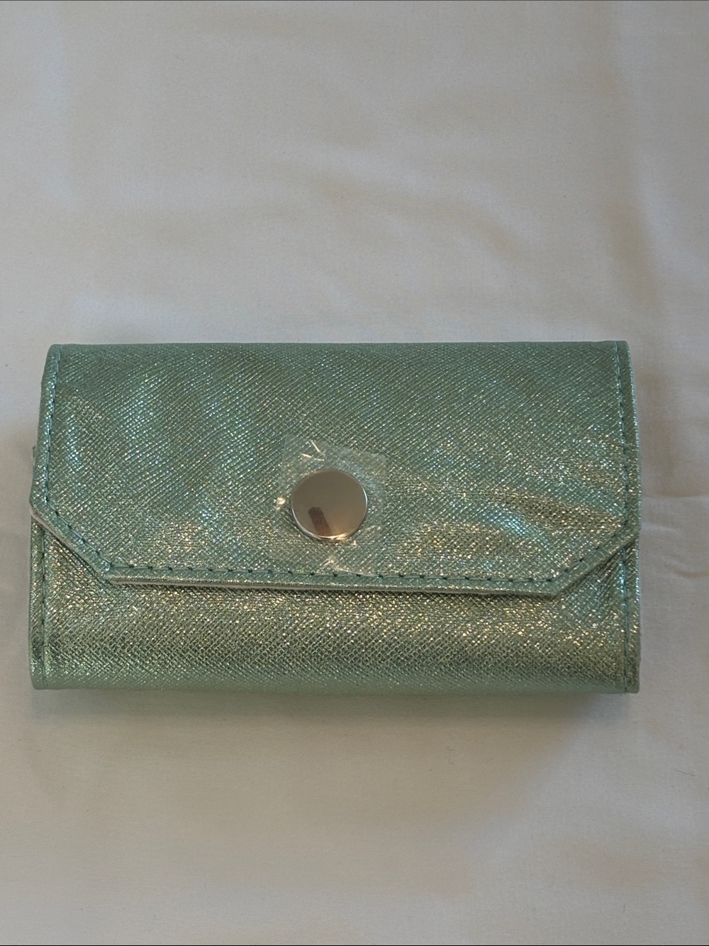 Metallic Mint Green Women's Travel Jewelry Case with Snap Closure